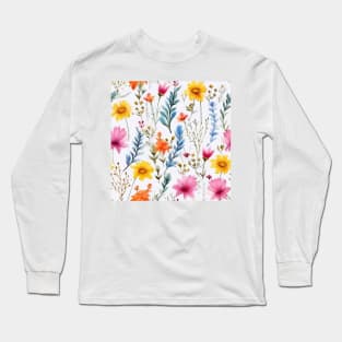 Watercolor Assorted Wildflowers Pattern 3 Long Sleeve T-Shirt